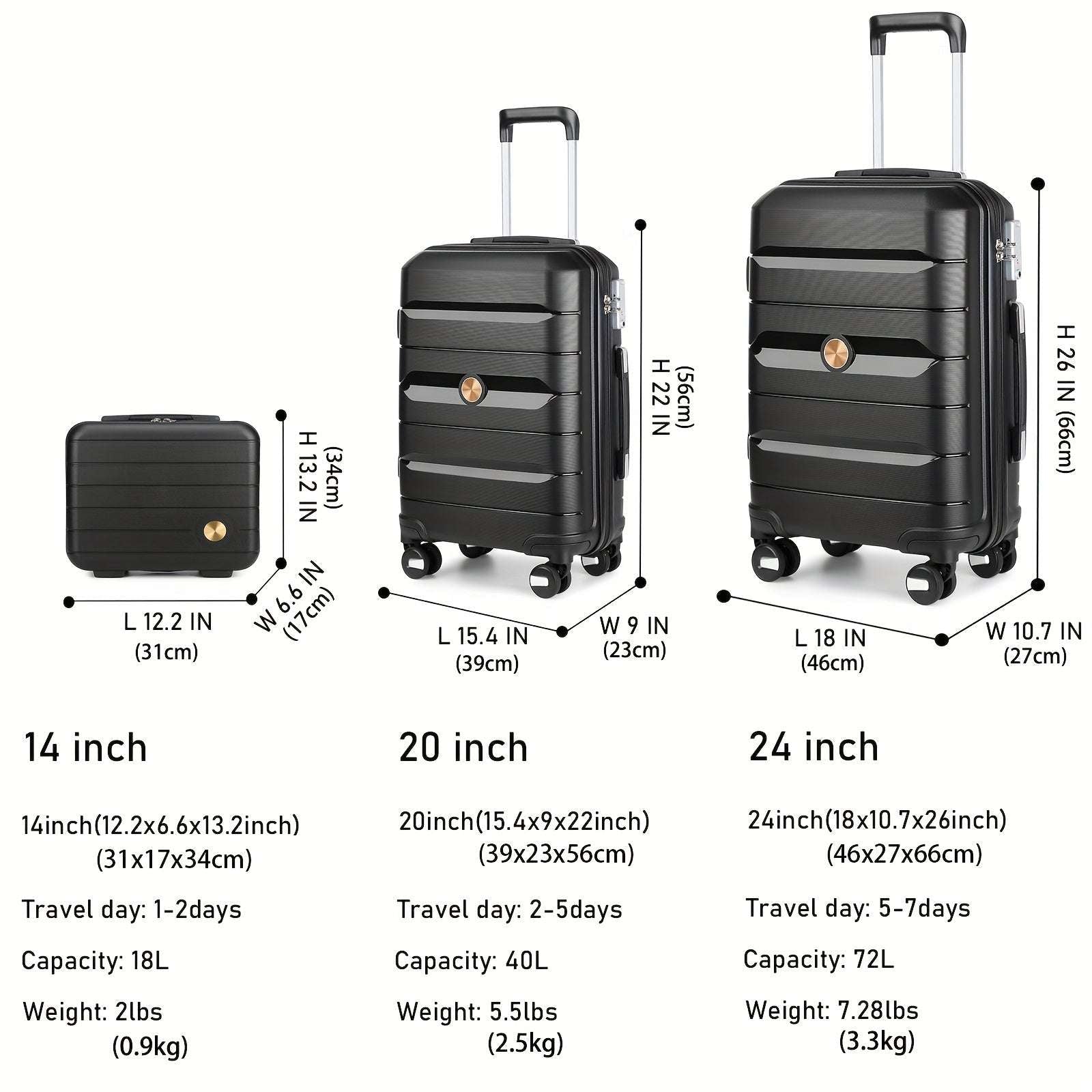 Somago 3 Pcs Luggage Set (14/20/24) Lightweight, 360 Degrees Mute Spinner Wheels TSA Lock YKK Zipper 177 Luggage Somago OK•PhotoFineArt
