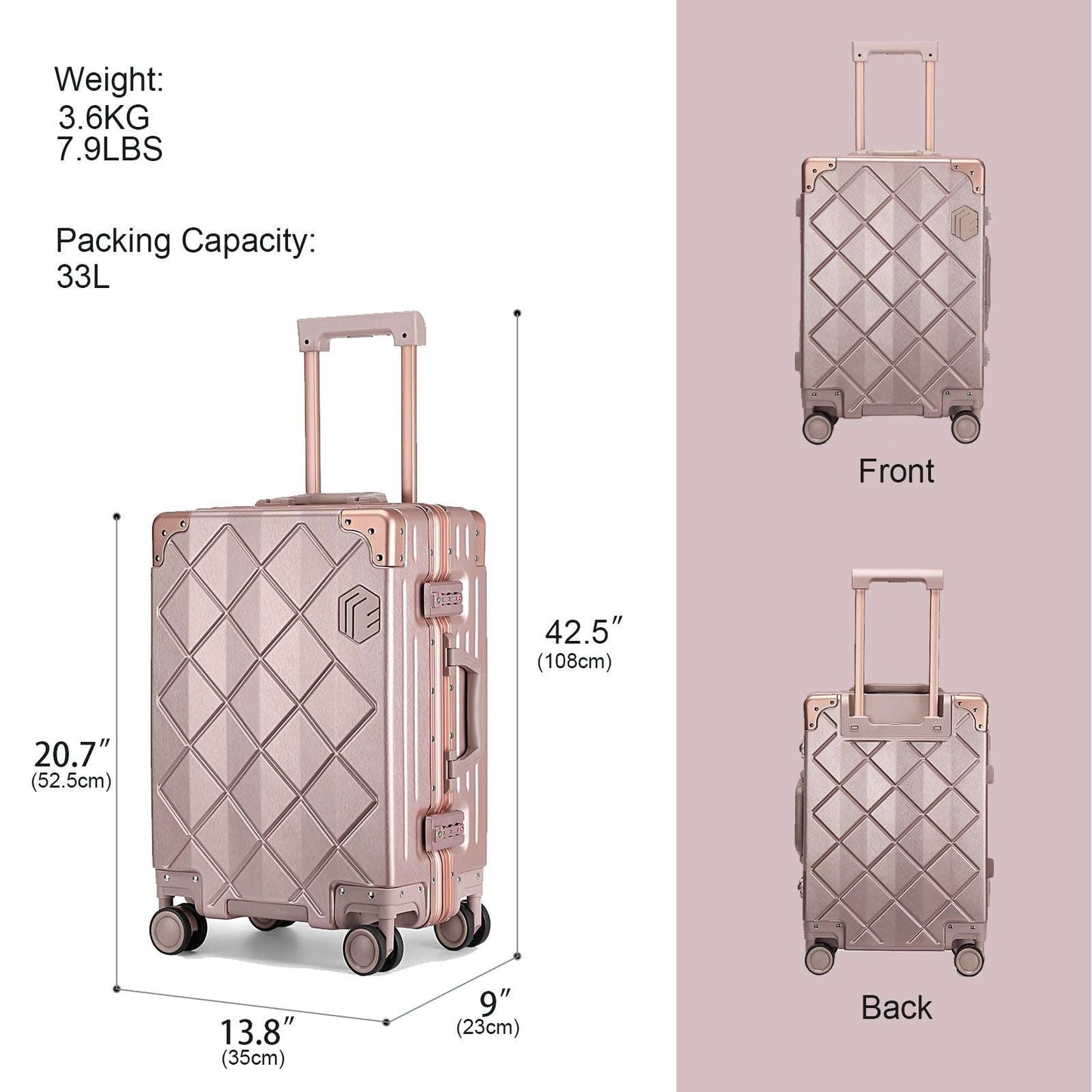 Somago Carry On Luggage with Spinner Wheels 20" Lightweight Suitcase Built in TSA Aluminum Frame 134 Luggage Somago OK•PhotoFineArt