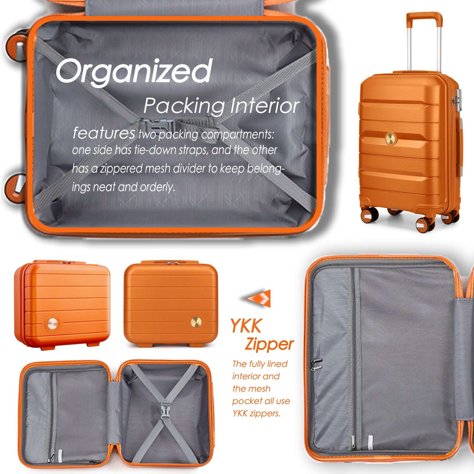 Somago Hardside Spinner Suitcase and 14" Mini Cosmetic Case with 6 Shoulder case, TSA Lock YKK Zipper (Sunset Gold) 126 Luggage Somago OK•PhotoFineArt