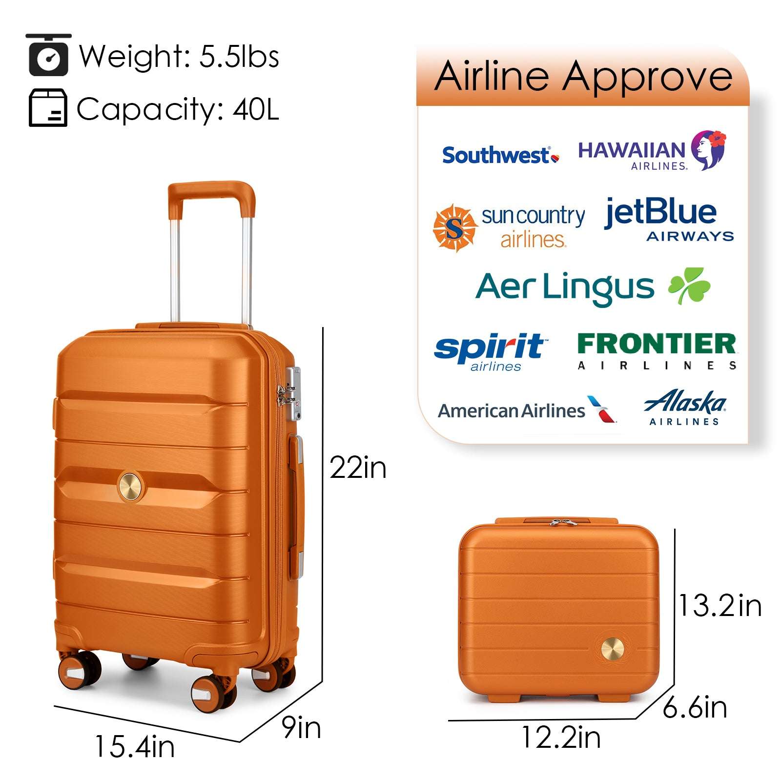 Somago Hardside Spinner Suitcase and 14" Mini Cosmetic Case with 6 Shoulder case, TSA Lock YKK Zipper (Sunset Gold) 126 Luggage Somago OK•PhotoFineArt