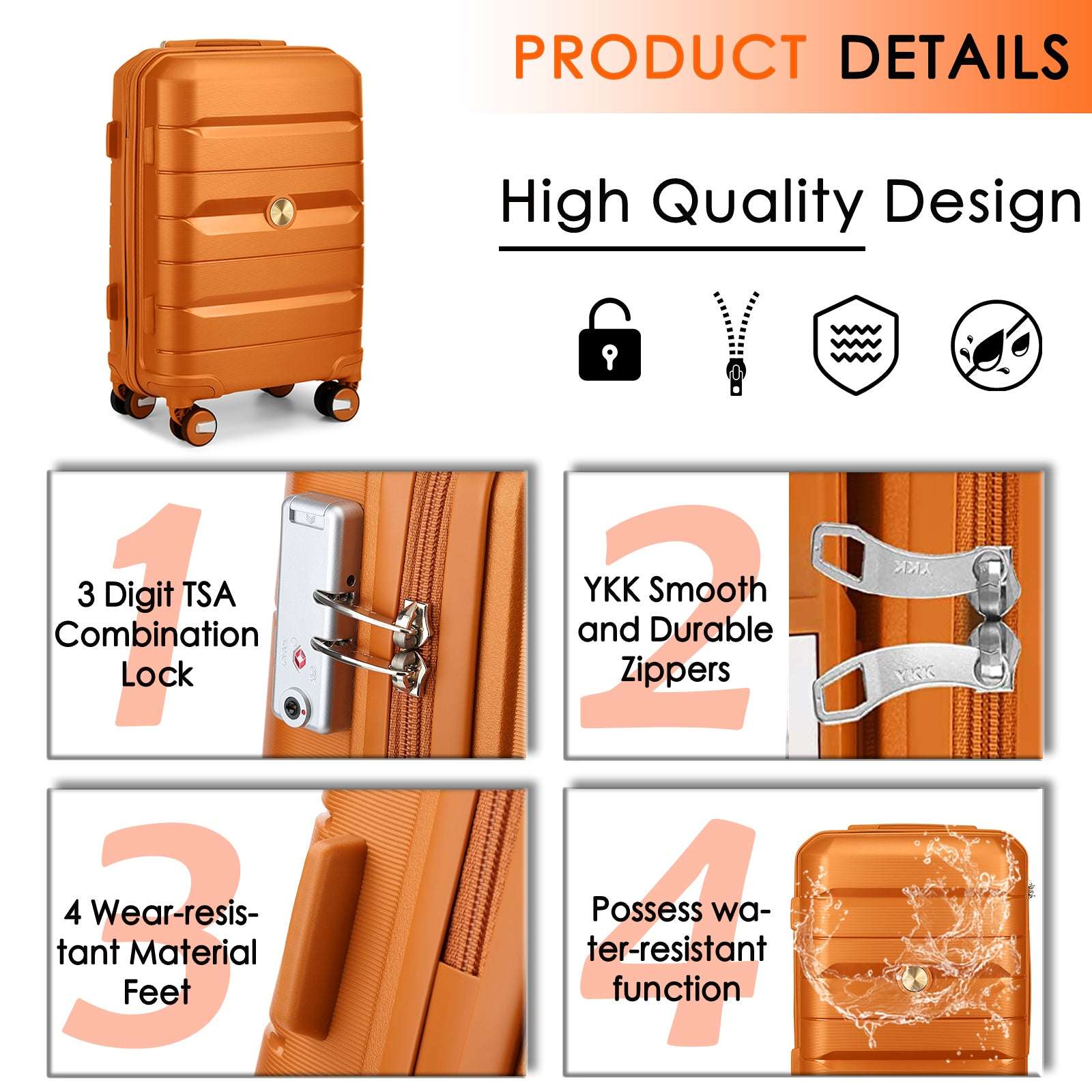 Somago Hardside Spinner Suitcase and 14" Mini Cosmetic Case with 6 Shoulder case, TSA Lock YKK Zipper (Sunset Gold) 126 Luggage Somago OK•PhotoFineArt