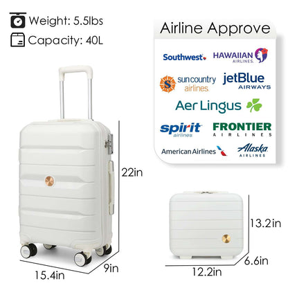 Somago Hardside Suitcase and 14" Mini Cosmetic Case, 6 Shoulder case, TSA Lock YKK Zipper (Creamy White) 154 Luggage Somago OK•PhotoFineArt