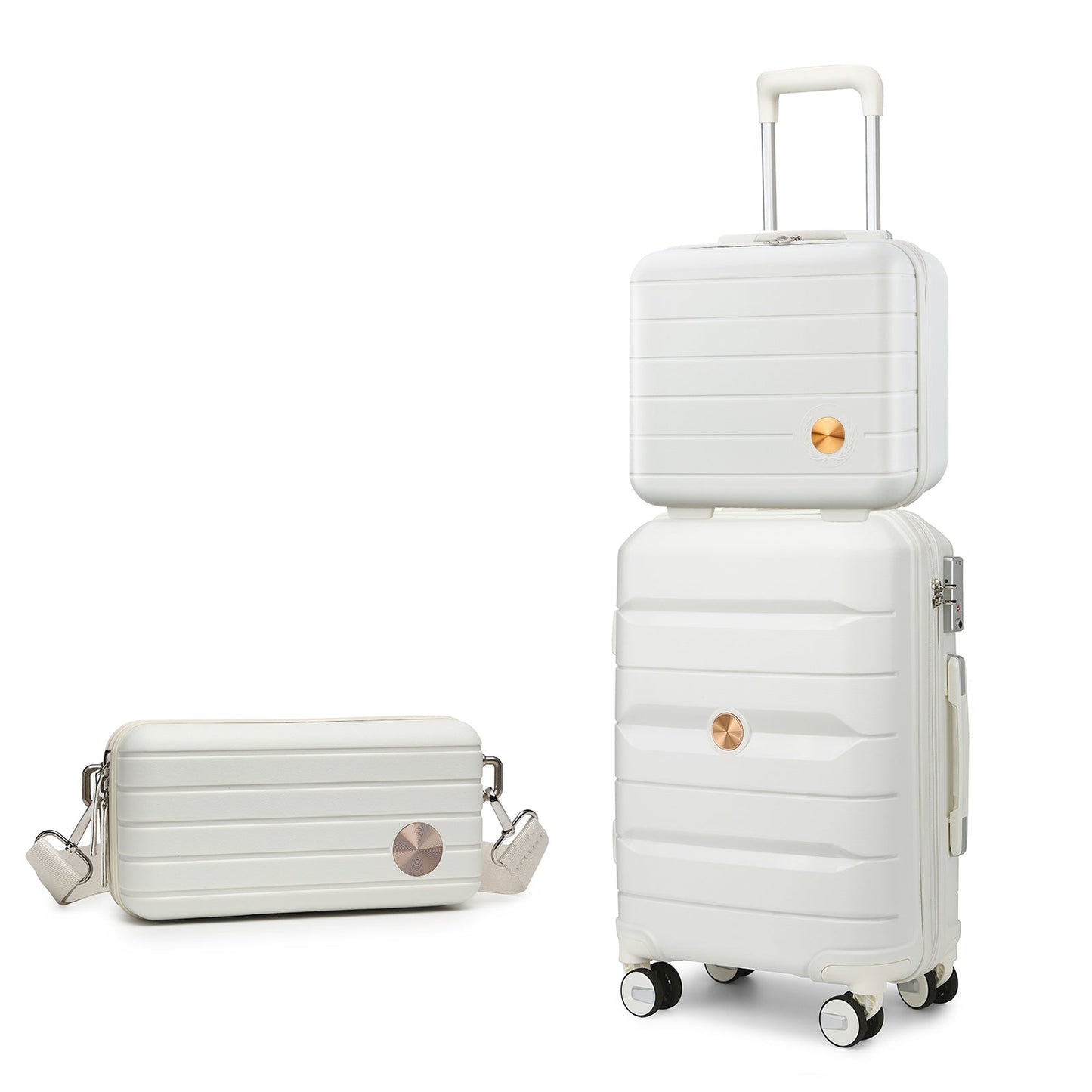 Somago Hardside Suitcase and 14" Mini Cosmetic Case, 6 Shoulder case, TSA Lock YKK Zipper (Creamy White) 154 Luggage Somago OK•PhotoFineArt