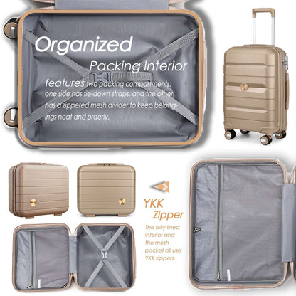 Somago Hardside Suitcase and 14" Mini Cosmetic Cases, 6 Shoulder case, TSA Lock YKK Zipper (Nobel Gold) 129 Luggage Somago OK•PhotoFineArt
