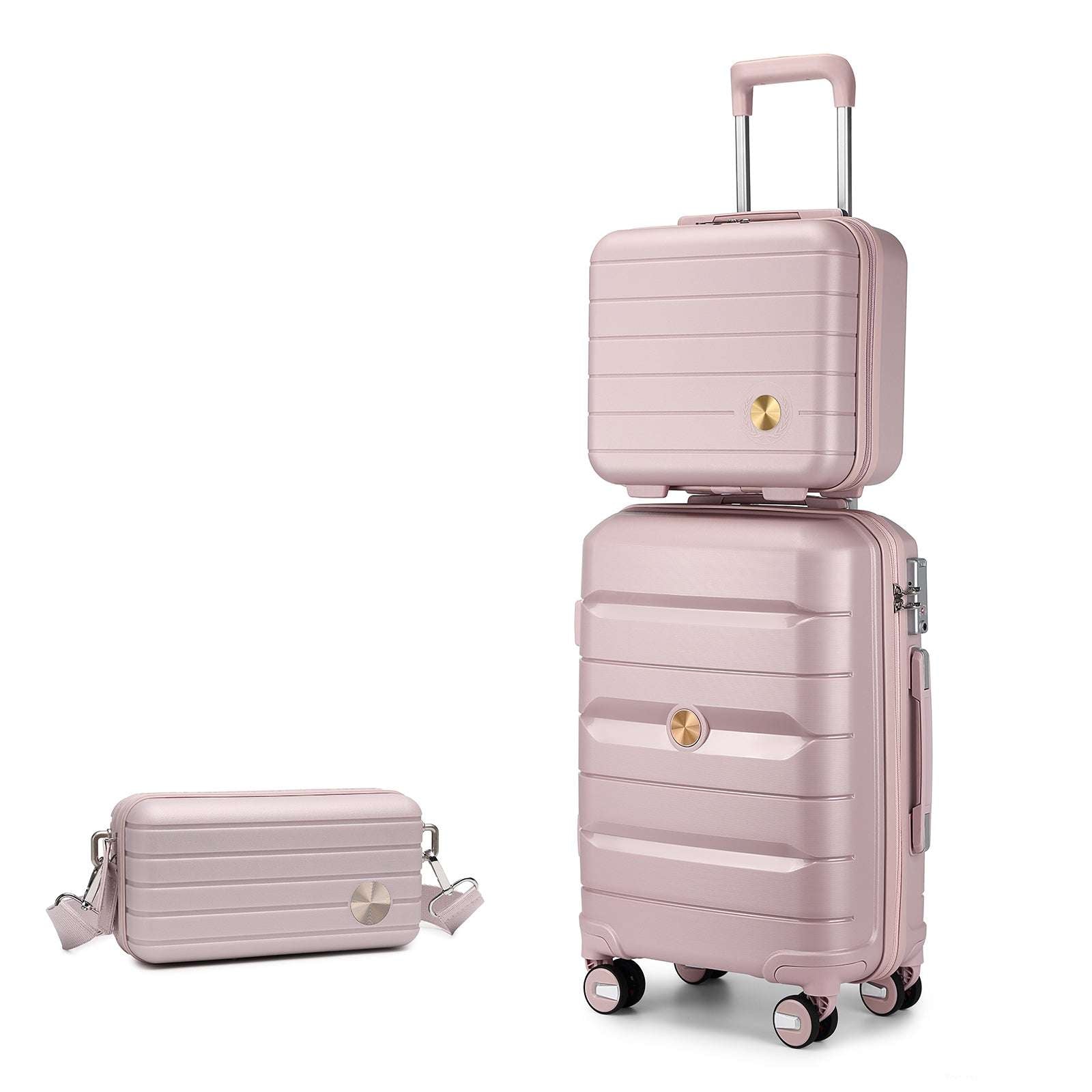 Somago Hardside Suitcase and 14" Mini Cosmetic Cases with 6 Shoulder case, TSA Lock YKK Zipper (Nude Pink) 126 Luggage Somago OK•PhotoFineArt