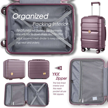 Somago Hardside Suitcase and 14" Mini Cosmetic Cases with 6 Shoulder case with TSA Lock YKK Zipper (Elegant Purple) 129 Luggage Somago OK•PhotoFineArt