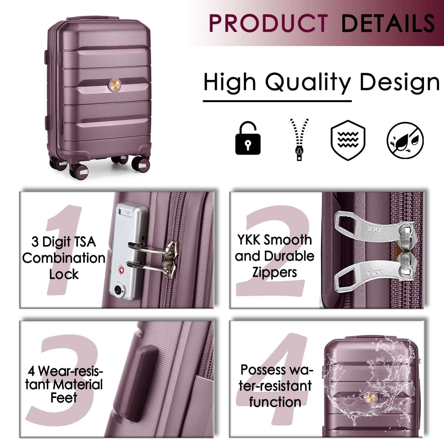 Somago Hardside Suitcase and 14" Mini Cosmetic Cases with 6 Shoulder case with TSA Lock YKK Zipper (Elegant Purple) 129 Luggage Somago OK•PhotoFineArt