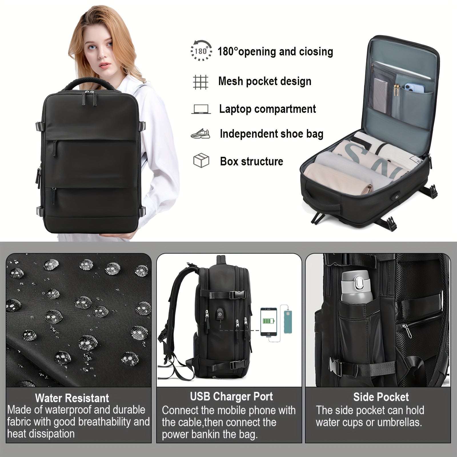 Somago Travel Backpack Anti Theft for 16 Inch Laptop, with Shoe Compartment, USB Charger Port, Black 52 Backpack Somago OK•PhotoFineArt