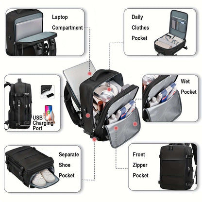 Somago Travel Backpack Anti Theft for 16 Inch Laptop, with Shoe Compartment, USB Charger Port, Black 52 Backpack Somago OK•PhotoFineArt