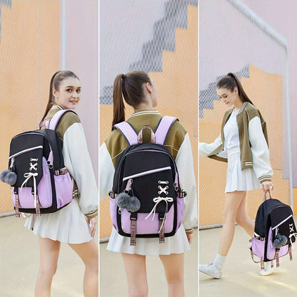 Teenagers cute schoolbag shoulder backpack Nylon fabric girls' schoolbag large capacity water-resistant 19 Backpack OK•PhotoFineArt OK•PhotoFineArt