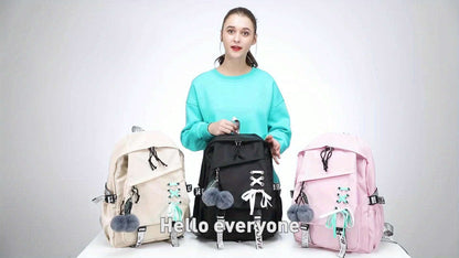 Teenagers cute schoolbag shoulder backpack Nylon fabric girls' schoolbag large capacity water-resistant 19 Backpack OK•PhotoFineArt OK•PhotoFineArt