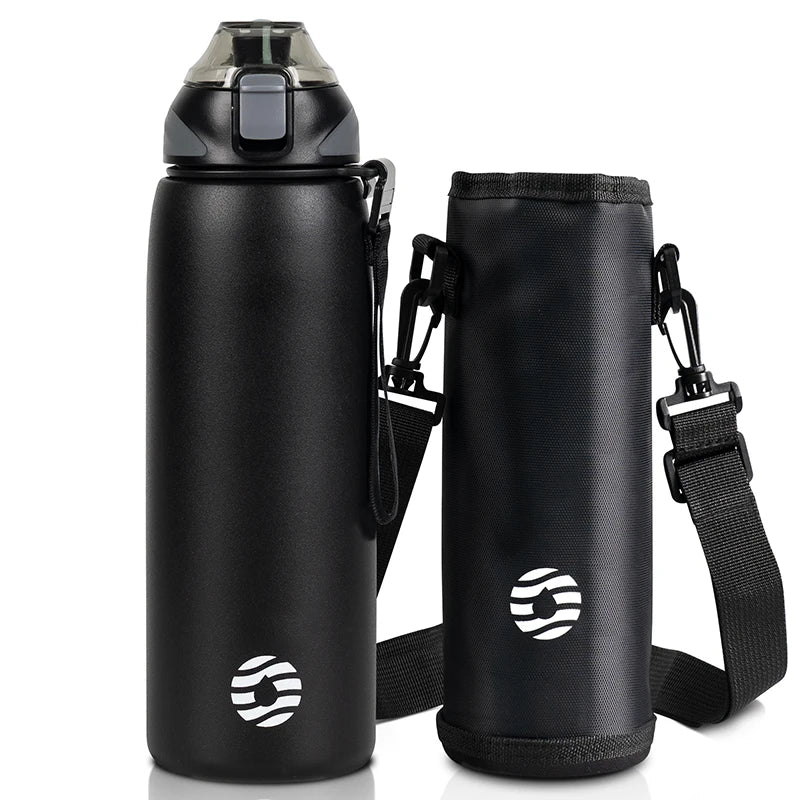 FEIJIAN Water Bottle 1L Vacuum Sports Bottle Warm and Cold Drink Stainless Steel Vacuum Flask Black