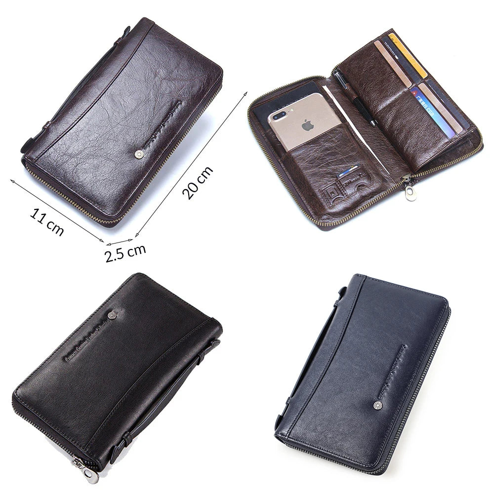 Genuine Leather Men's Clutch Wallet Card & Passport Holder 6.5" Phone Case