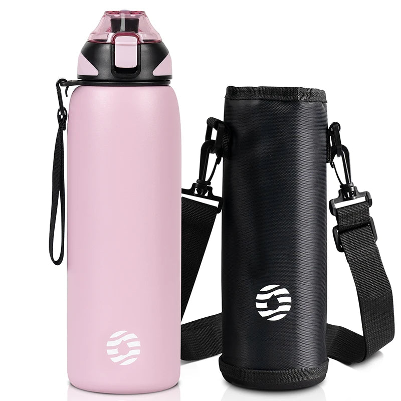 FEIJIAN Water Bottle 1L Vacuum Sports Bottle Warm and Cold Drink Stainless Steel Vacuum Flask Pink