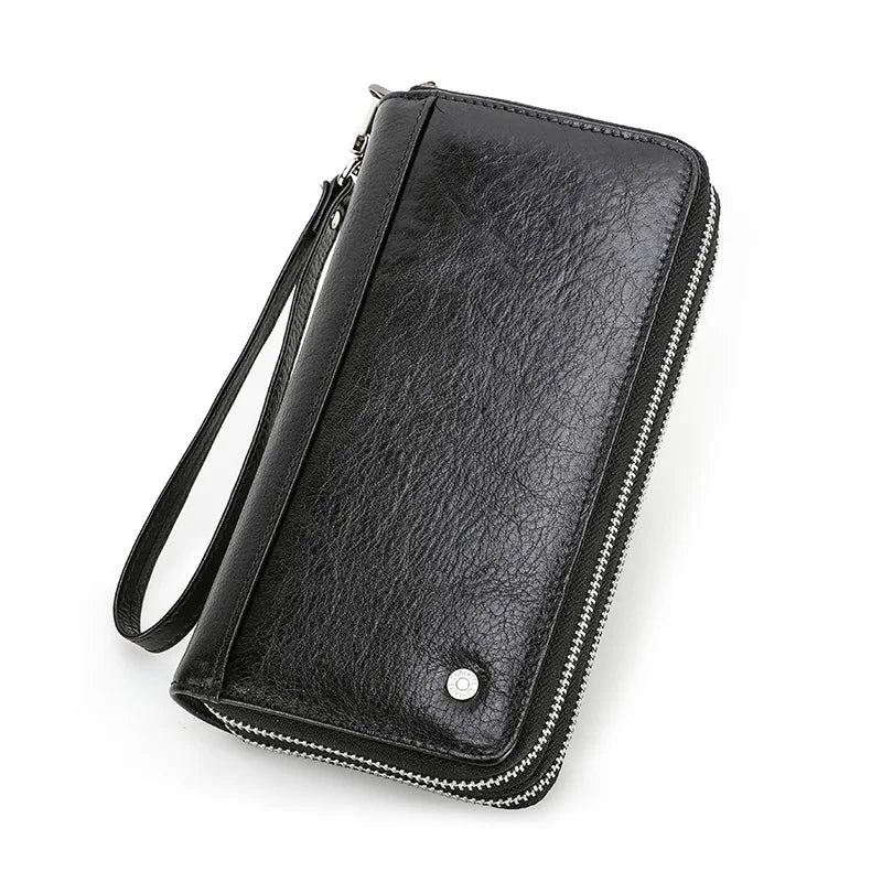 Contact'S Genuine Leather Men's Wallet Clutch Card Holder Long Black