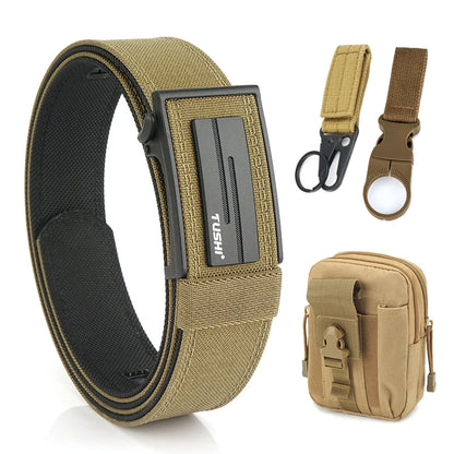 VATLTY Thick Tactical Belt for Men Metal Automatic Buckle / Military Pistol Belt Dark brown set C 120cm