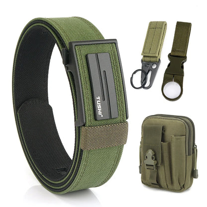 VATLTY Thick Tactical Belt for Men Metal Automatic Buckle / Military Pistol Belt ArmyGreen set C 120cm