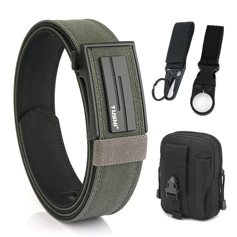 VATLTY Thick Tactical Belt for Men Metal Automatic Buckle / Military Pistol Belt Gray set C 120cm