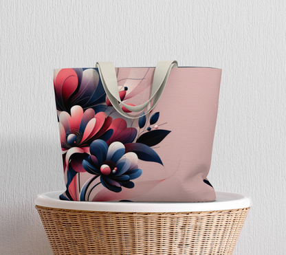 Navy-pink flowers Large Tote bag