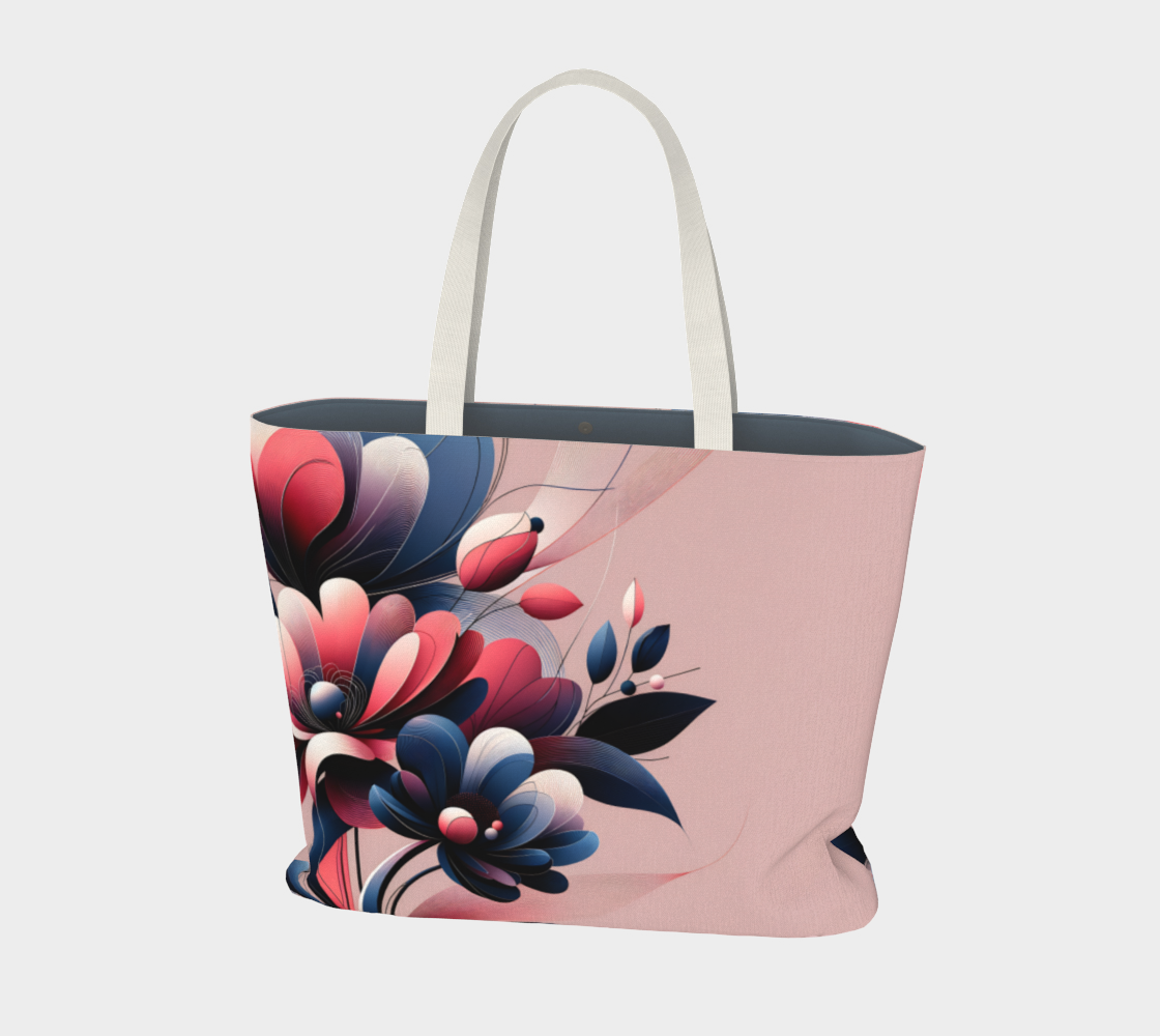 Navy-pink flowers Large Tote bag