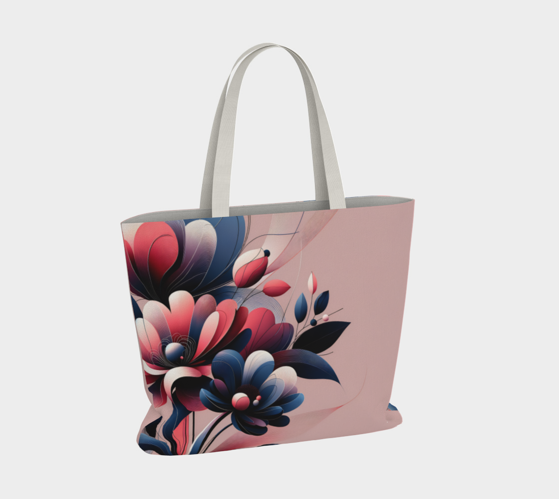 Navy-pink flowers Large Tote bag